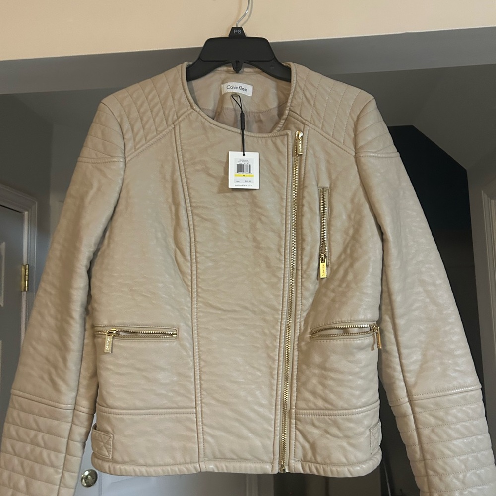 Calvin Klein Women's Beige Leather Jacket